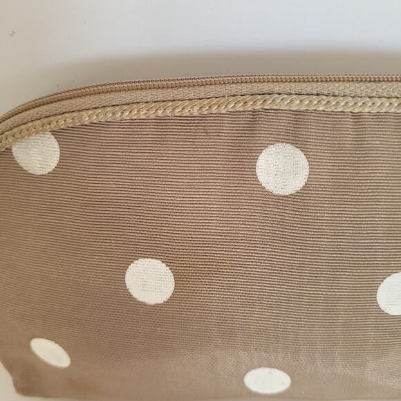 Christian Dior Vintage Beige Whit Cosmetic Bag Make Up Zip Pouch Polka Dot Small - Picture 12 of 12